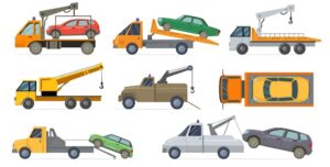 Variety of tow trucks providing tow truck services to different cars