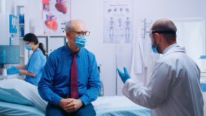 The picture of a gastroenterologist during a consultation session before a gastroscopy (gastroscopie) test