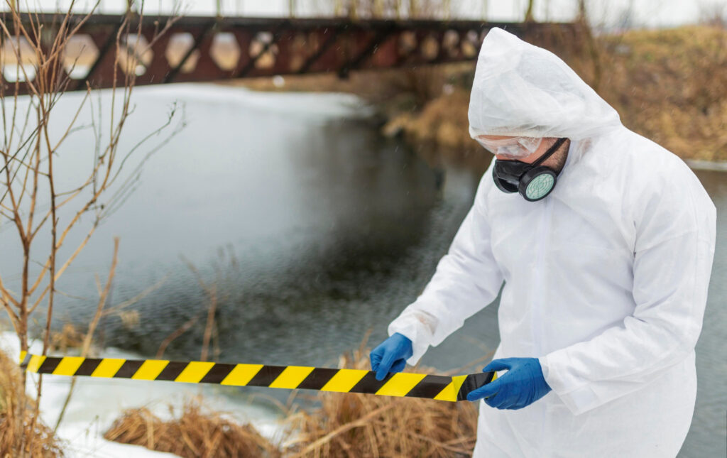 a spill response expert is doing his work